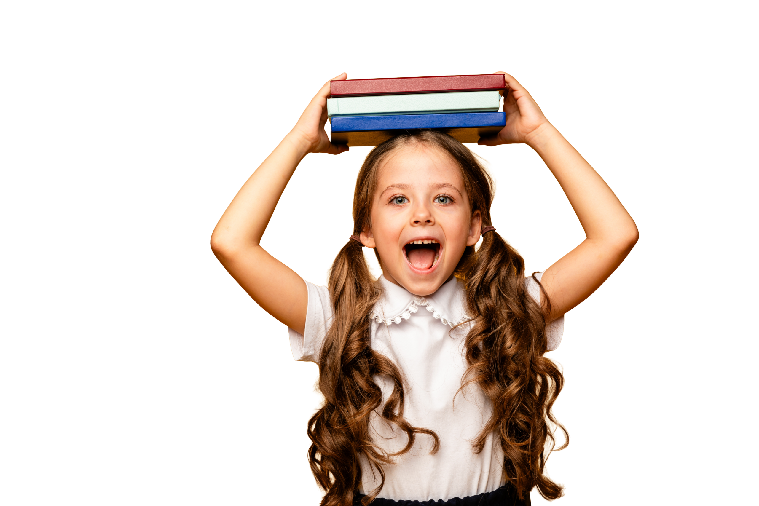 jente med bøker på hodet
